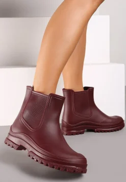 Czerwone Kalosze z Gumką na Cholewce na Niskiej Platformie Erisanya