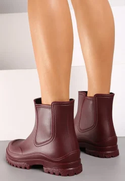 Czerwone Kalosze z Gumką na Cholewce na Niskiej Platformie Erisanya