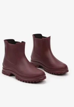 Czerwone Kalosze z Gumką na Cholewce na Niskiej Platformie Erisanya