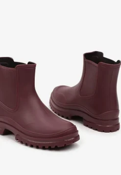 Czerwone Kalosze z Gumką na Cholewce na Niskiej Platformie Erisanya