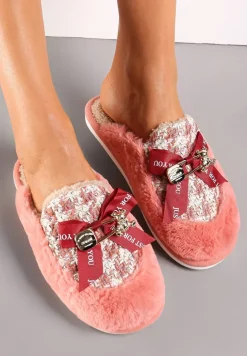 Czerwone Kapcie z Futerkiem i Kokardką Anonva