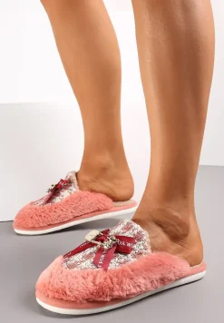 Czerwone Kapcie z Futerkiem i Kokardką Anonva