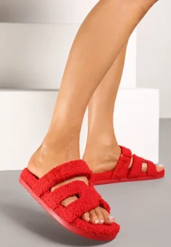 Czerwone Klapki z Futerkiem na Płaskiej Podeszwie Torivra