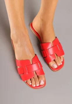 Czerwone Klapki z Geometryczną Cholewką Pollevela