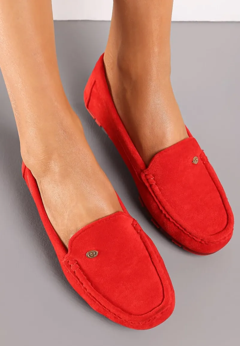 Czerwone Klasyczne Mokasyny z Ekozamszu z Wkładką ze Skóry Naturalnej Nemese