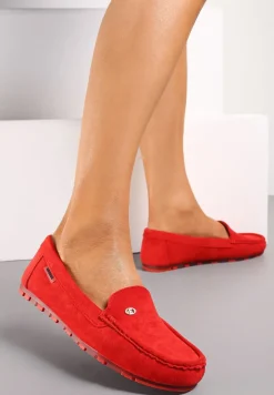 Czerwone Klasyczne Mokasyny z Ekozamszu z Wkładką ze Skóry Naturalnej Nemese
