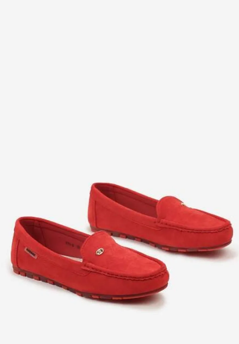 Czerwone Klasyczne Mokasyny z Ekozamszu z Wkładką ze Skóry Naturalnej Nemese