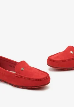 Czerwone Klasyczne Mokasyny z Ekozamszu z Wkładką ze Skóry Naturalnej Nemese