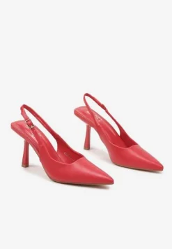 Czerwone Klasyczne Sandały Szpilki Slingback ze Szpiczastym Noskiem Saniffia