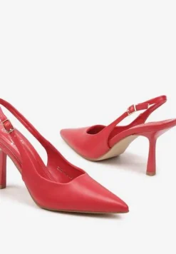 Czerwone Klasyczne Sandały Szpilki Slingback ze Szpiczastym Noskiem Saniffia