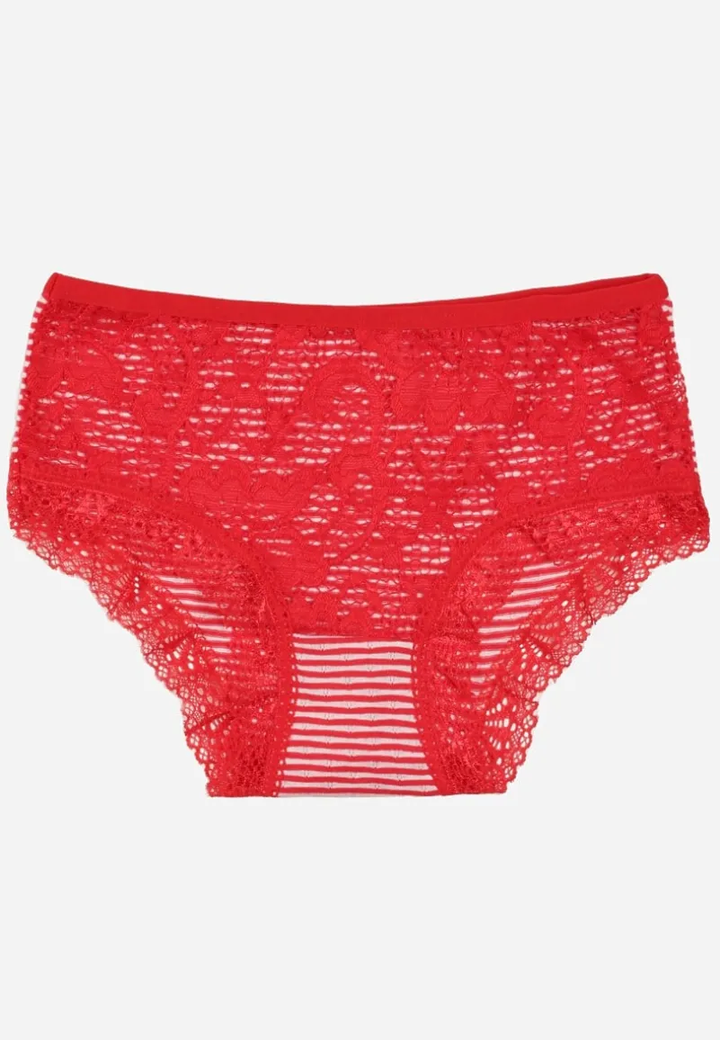 Czerwone Koronkowe Majtki Figi z Bawełny Kathrin