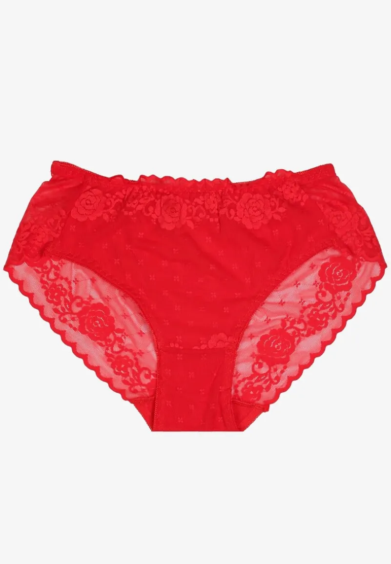 Czerwone Koronkowe Majtki Figi z Bawełny Kelista