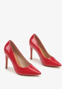 Czerwone Lakierowane Eleganckie Szpilki Vices z Wkładką ze Skóry Naturalnej Innalora
