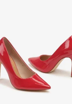 Czerwone Lakierowane Eleganckie Szpilki Vices z Wkładką ze Skóry Naturalnej Innalora