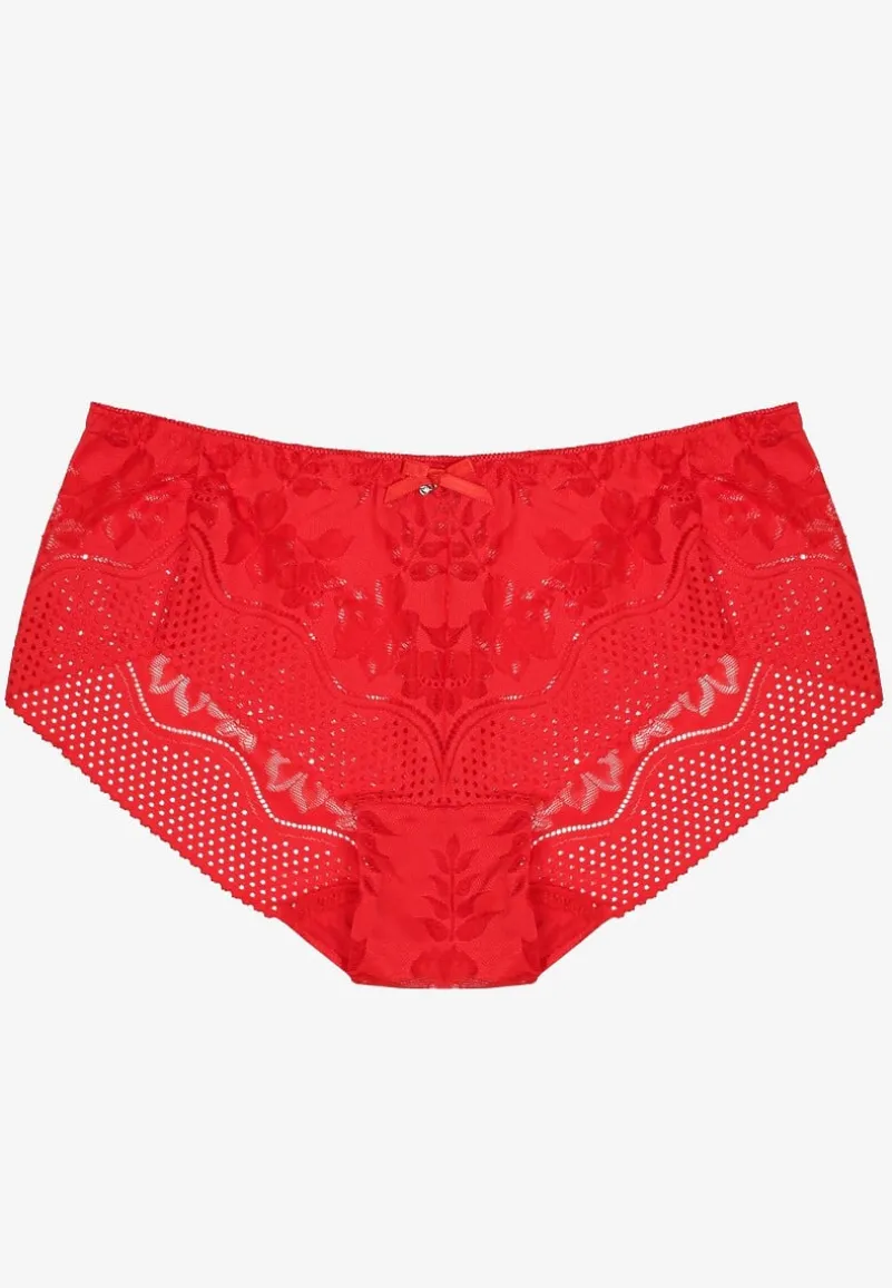 Czerwone Majtki Figi Ozdobione Kokardą i Koronką Pariste