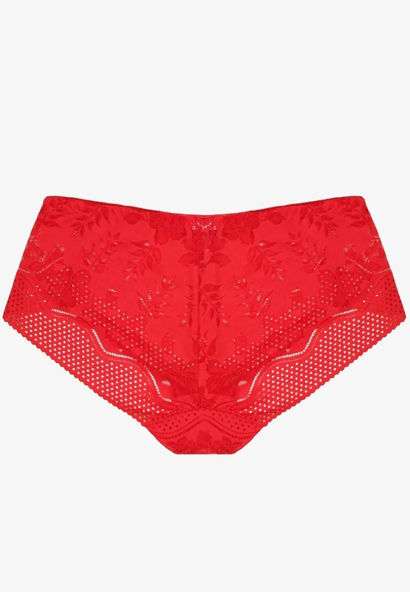 Czerwone Majtki Figi Ozdobione Kokardą i Koronką Pariste
