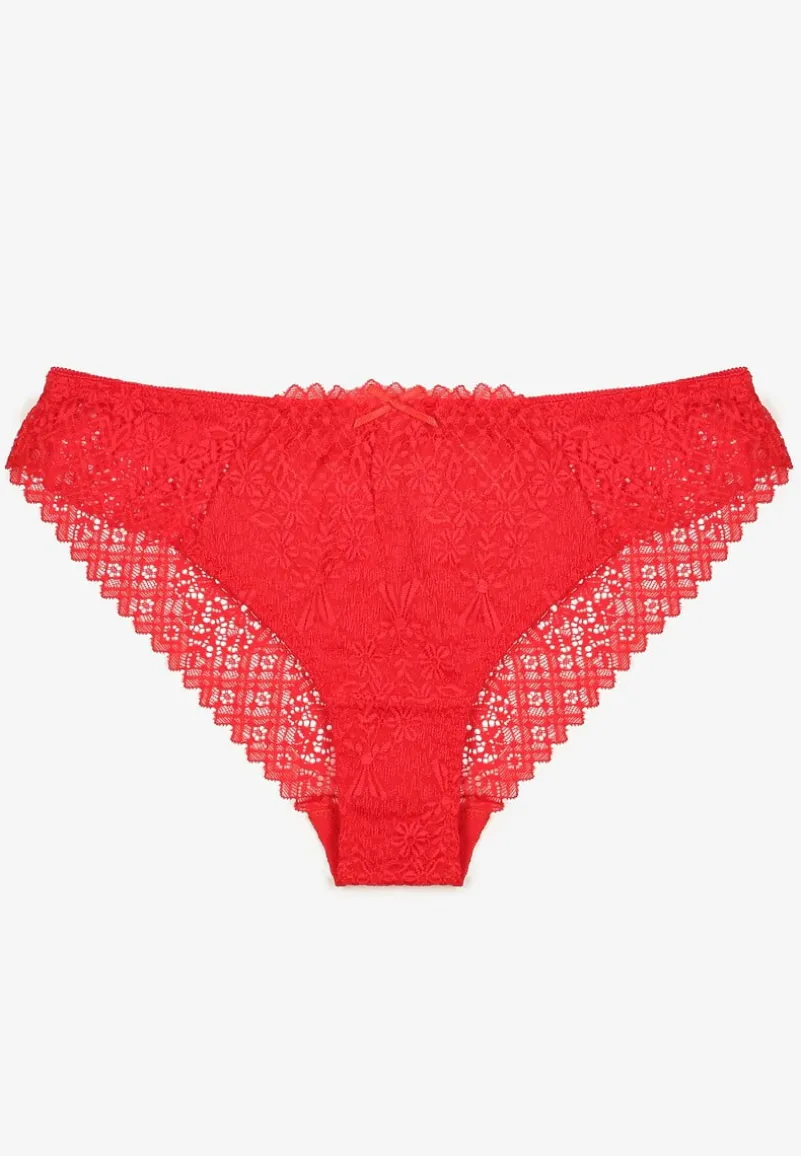 Czerwone Majtki Figi z Bawełny Ozdobione Koronką Isorria