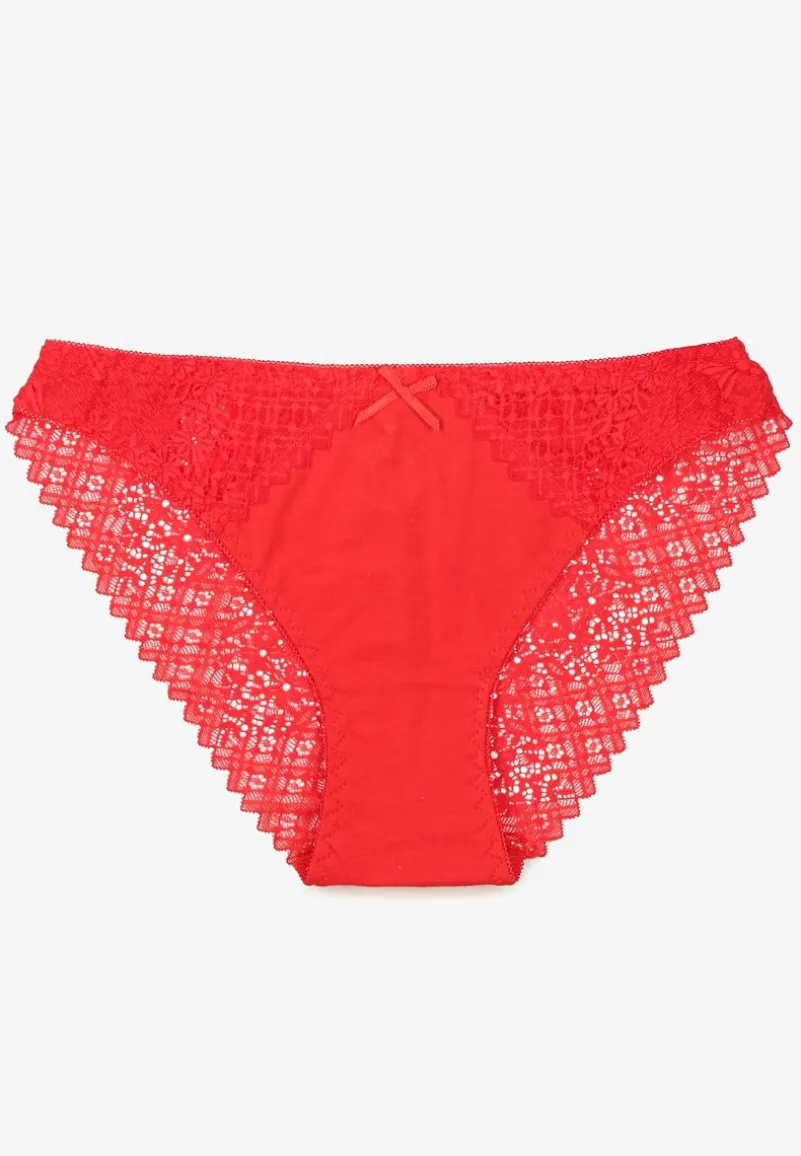 Czerwone Majtki Figi z Bawełny Ozdobione Koronką Elerives