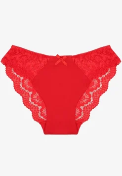 Czerwone Majtki z Bawełny Figi Ozdobione Koronką Nolmoi