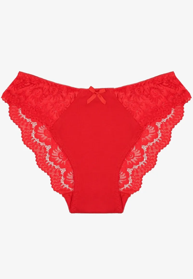 Czerwone Majtki z Bawełny Figi Ozdobione Koronką Nolmoi