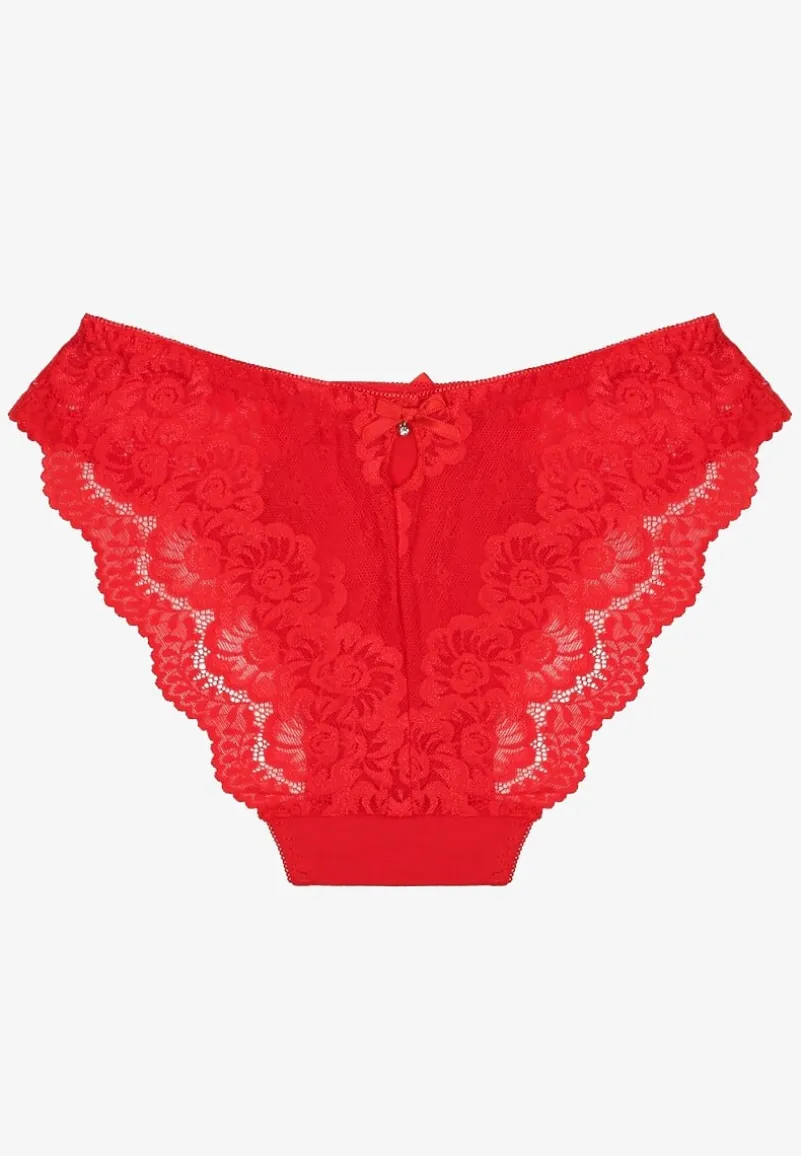 Czerwone Majtki z Bawełny Figi Ozdobione Koronką Nolmoi