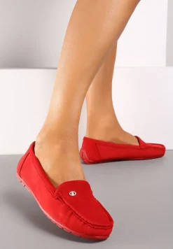 Czerwone Mokasyny ze Skórzaną Wkładką i Przeszyciami Yaritza