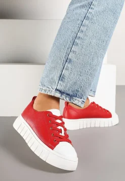 Czerwone Płaskie Sneakersy Vices ze Sznurowaniem Lorori