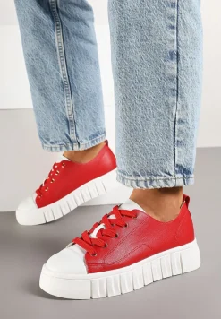 Czerwone Płaskie Sneakersy Vices ze Sznurowaniem Lorori