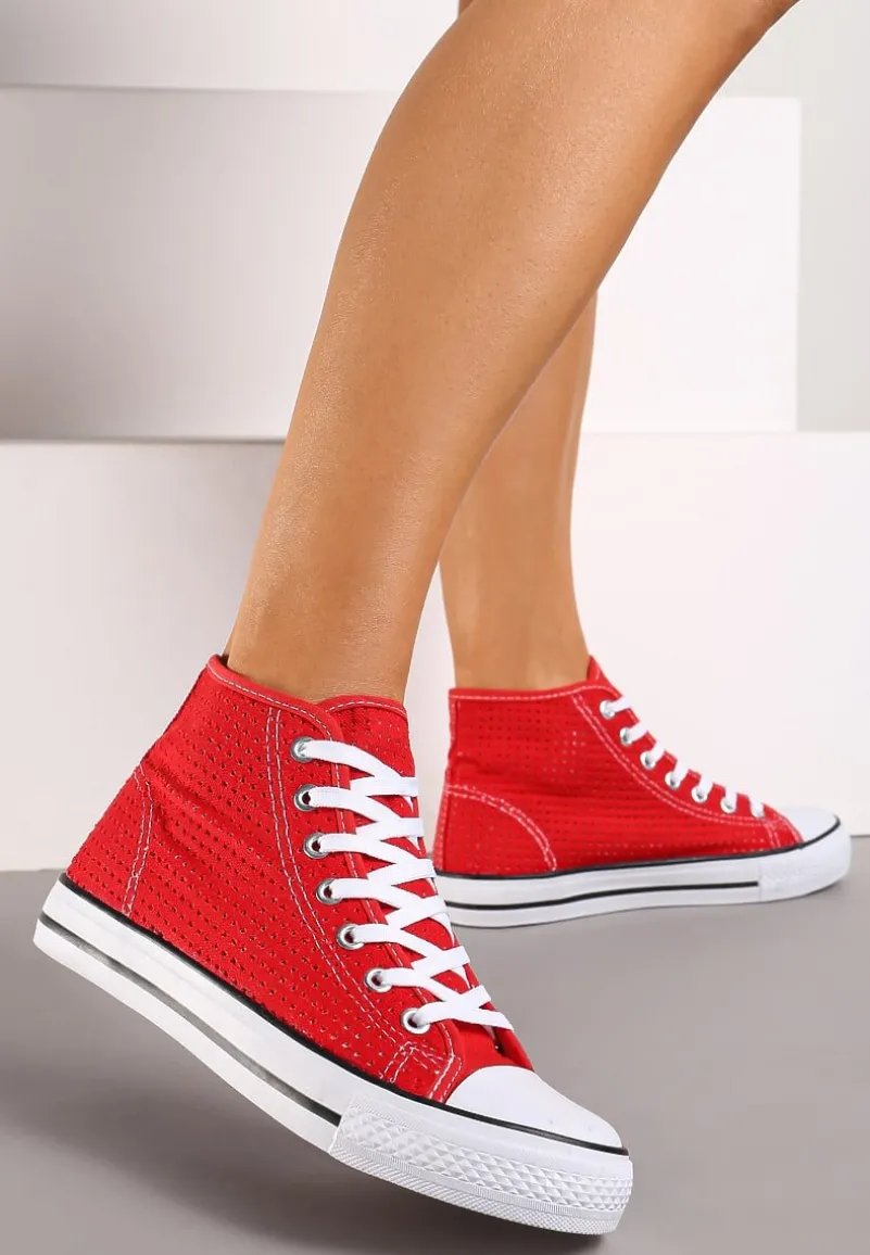 Czerwone Płaskie Trampki z Perforacją Yelagia