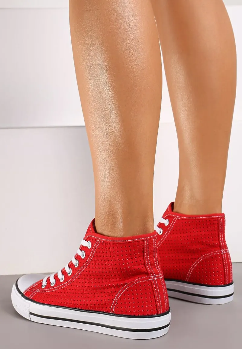 Czerwone Płaskie Trampki z Perforacją Yelagia
