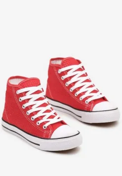 Czerwone Płaskie Trampki z Perforacją Yelagia