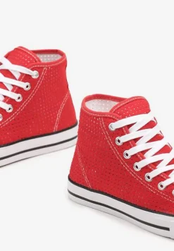 Czerwone Płaskie Trampki z Perforacją Yelagia