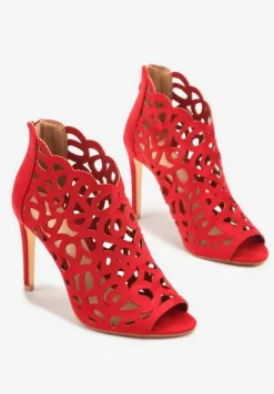 Czerwone Sandały Botki Vices na Szpilce z Ażurową Cholewką Natilora