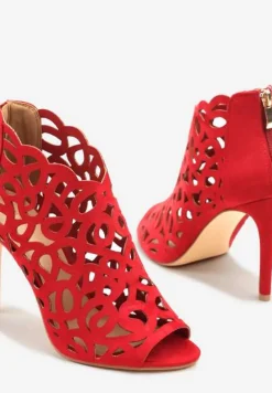 Czerwone Sandały Botki Vices na Szpilce z Ażurową Cholewką Natilora