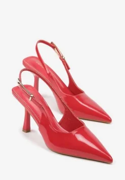 Czerwone Sandały Lakierowane na Szpilce Vices Typu Slingback Tilazea