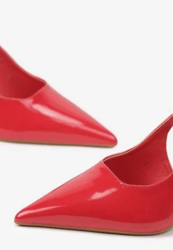 Czerwone Sandały Lakierowane na Szpilce Vices Typu Slingback Tilazea