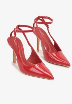 Czerwone Sandały Lakierowane Vices na Szpilce Typu Slingback Dolenita