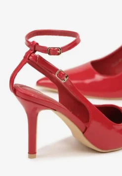 Czerwone Sandały Lakierowane Vices na Szpilce Typu Slingback Dolenita
