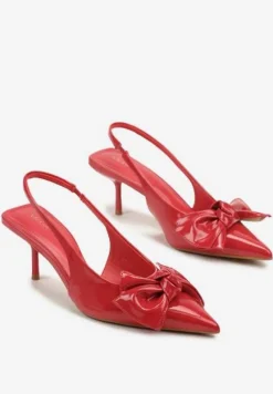 Czerwone Sandały Vices na Szpilce Slingback Ozdobione Kokardą Nilendria