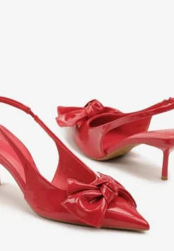 Czerwone Sandały Vices na Szpilce Slingback Ozdobione Kokardą Nilendria