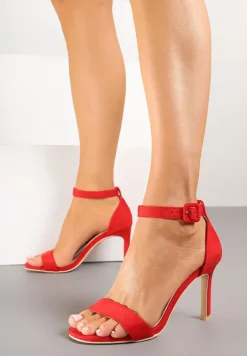 Czerwone Sandały Vices na Obcasie Typu Szpilka ze Skórzaną Wkładką Sonalitena