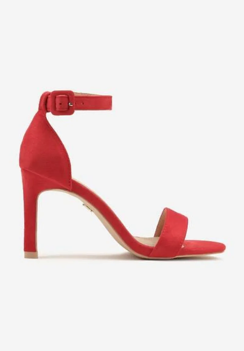 Czerwone Sandały Vices na Obcasie Typu Szpilka ze Skórzaną Wkładką Sonalitena
