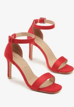 Czerwone Sandały Vices na Obcasie Typu Szpilka ze Skórzaną Wkładką Sonalitena