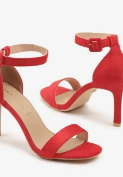 Czerwone Sandały Vices na Obcasie Typu Szpilka ze Skórzaną Wkładką Sonalitena