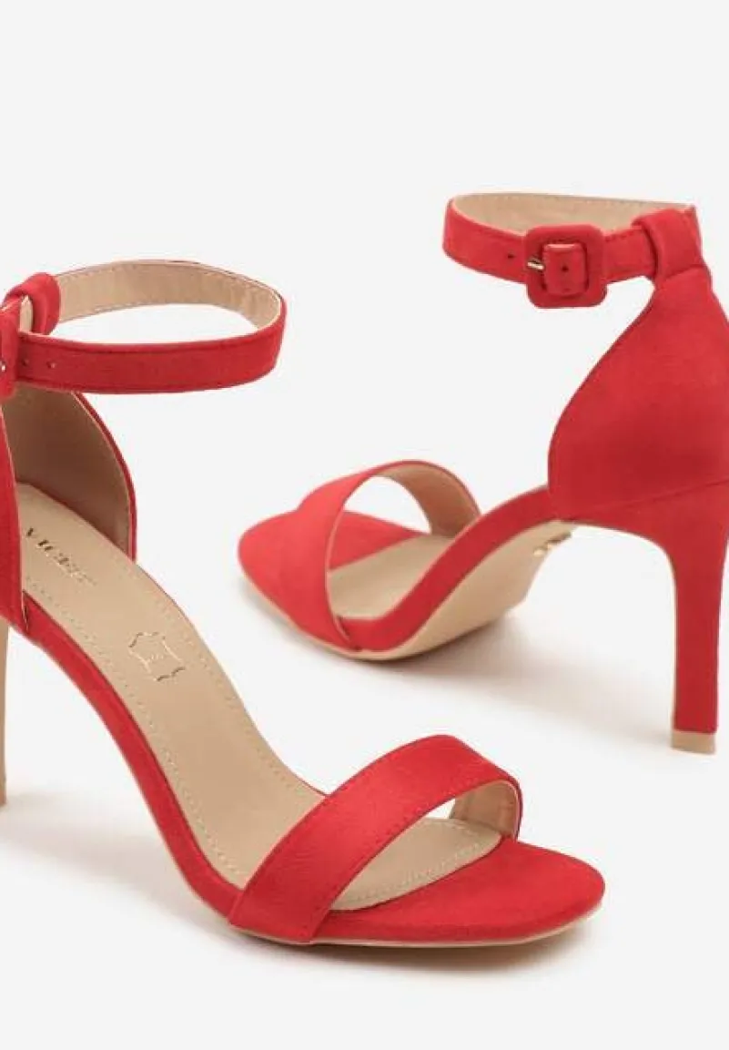Czerwone Sandały Vices na Obcasie Typu Szpilka ze Skórzaną Wkładką Sonalitena
