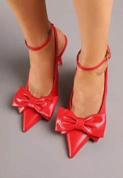 Czerwone Sandały Vices na Szpilce Slingback Ozdobione Kokardą Tilvanea