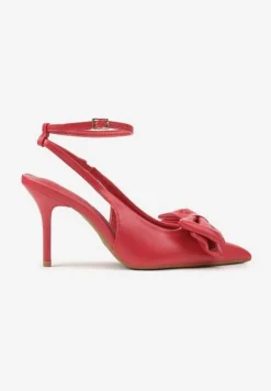 Czerwone Sandały Vices na Szpilce Slingback Ozdobione Kokardą Tilvanea