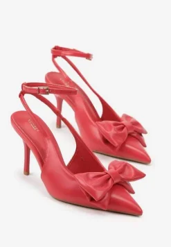 Czerwone Sandały Vices na Szpilce Slingback Ozdobione Kokardą Tilvanea