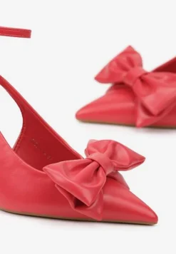 Czerwone Sandały Vices na Szpilce Slingback Ozdobione Kokardą Tilvanea