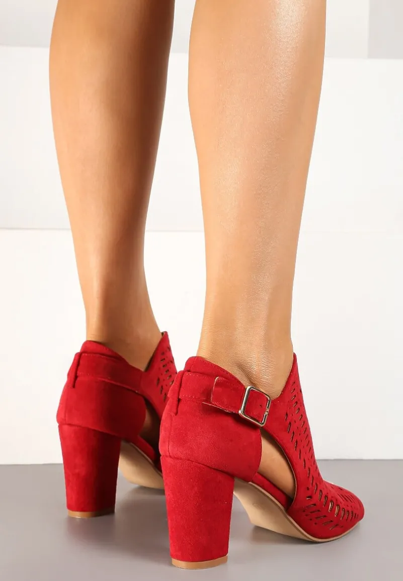 Czerwone Sandały Vices na Słupku z Ażurowym Wzorem Klamrą i Wycięciem Feliyra